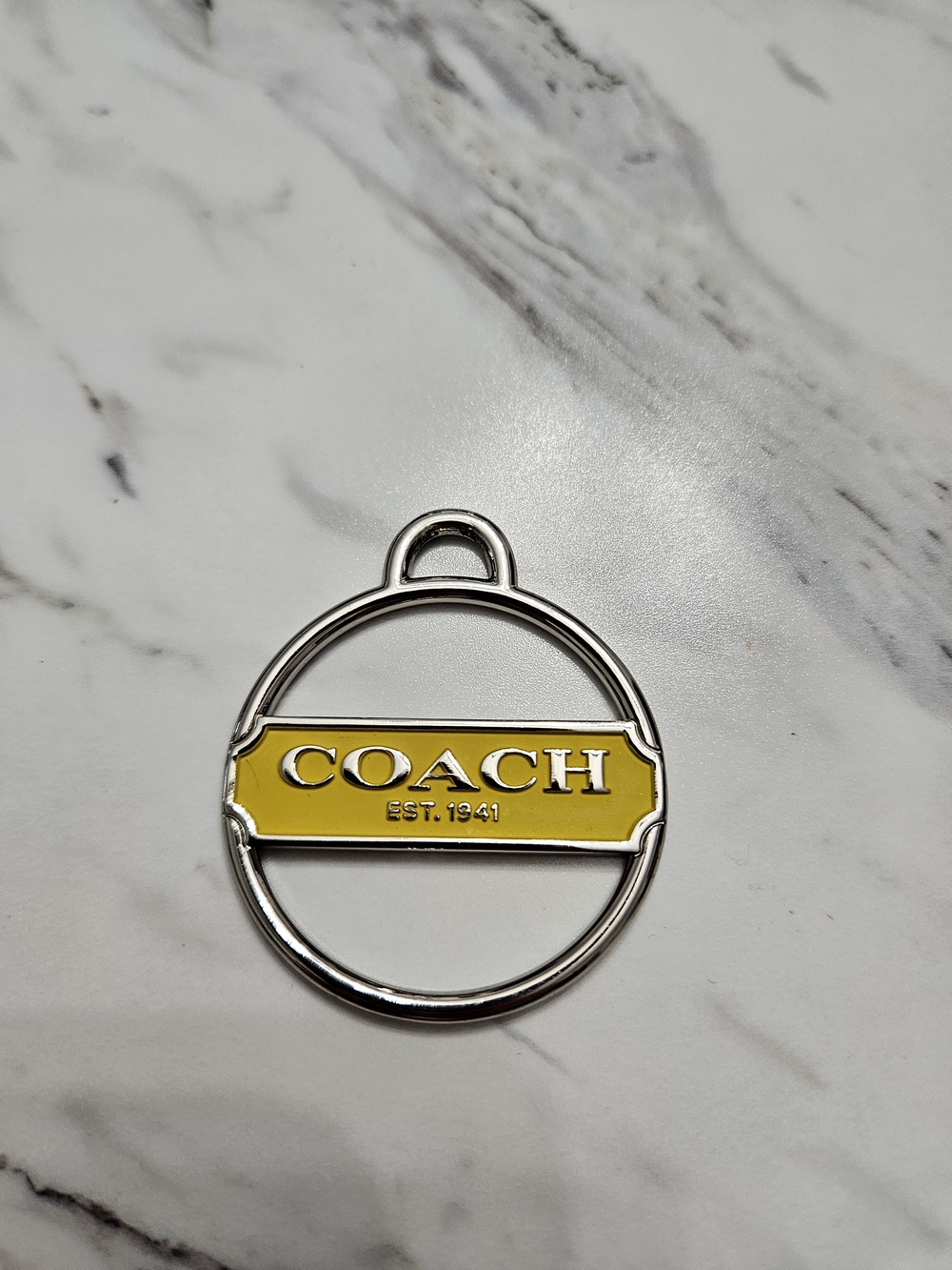 Vintage Coach Yellow Enamel Logo Keyring Charm